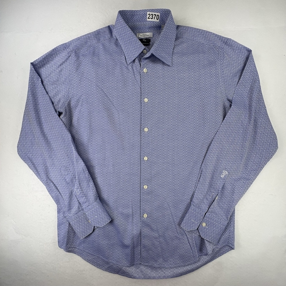 Versace Collection Dress Shirt Mens 44 Blue Chevron Spread Collar Cotton Romania